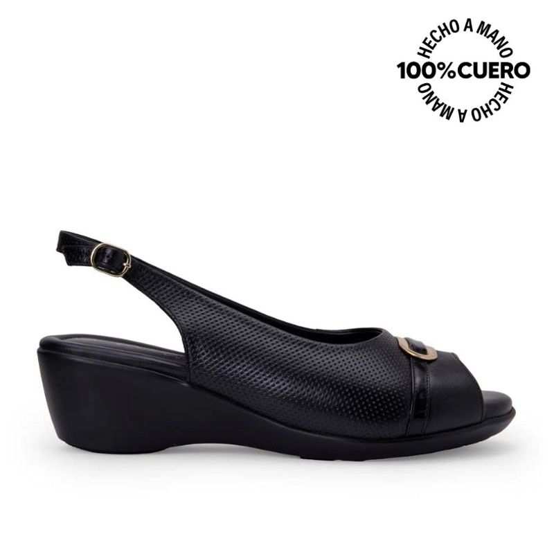 SANDALIA PEEP TOE CASUAL INFORMAL WIL-2503 NEGRO VIALE CUERO - 1