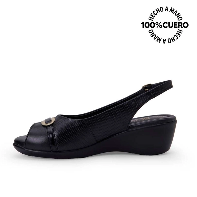 SANDALIA PEEP TOE CASUAL INFORMAL WIL-2503 NEGRO VIALE CUERO - 2