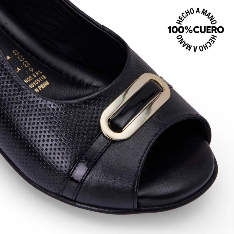 SANDALIA PEEP TOE CASUAL INFORMAL WIL-2503 NEGRO VIALE CUERO - 3