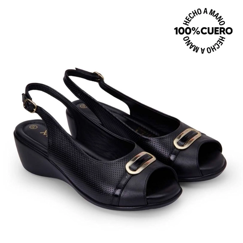 SANDALIA PEEP TOE CASUAL INFORMAL WIL-2503 NEGRO VIALE CUERO - 4