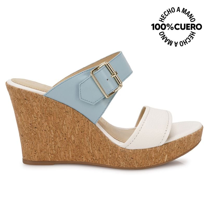 SANDALIA STRAP CASUAL ALE-2522 BLAN/CELE VIALE CUERO - 1