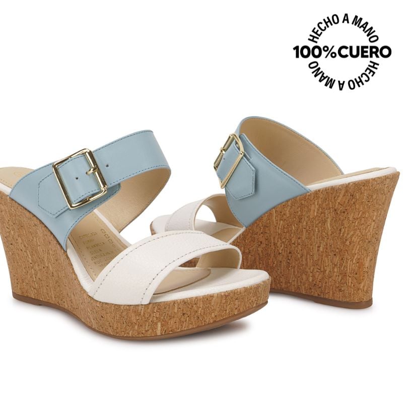 SANDALIA STRAP CASUAL ALE-2522 BLAN/CELE VIALE CUERO - 2