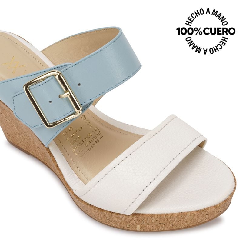 SANDALIA STRAP CASUAL ALE-2522 BLAN/CELE VIALE CUERO - 3