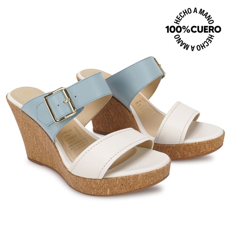 SANDALIA STRAP CASUAL ALE-2522 BLAN/CELE VIALE CUERO - 4