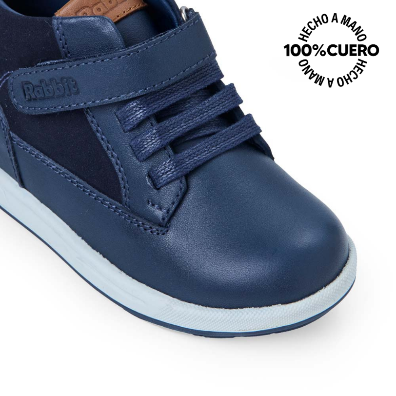 BOTÍN DERBY CASUAL ANGEL-2528 AZUL RABBIT CUERO - 3