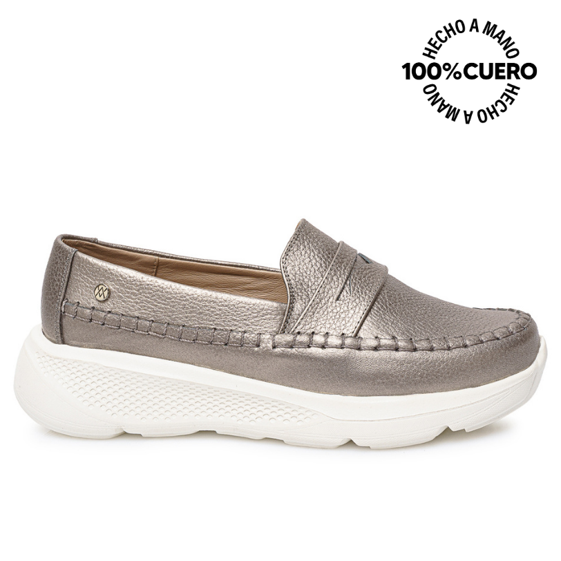ZAPATO MOCASÍN CASUAL SHAM-2511 PLATA/QUEM VIALE CUERO - 1