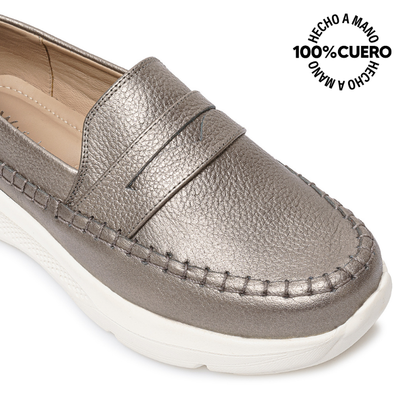 ZAPATO MOCASÍN CASUAL SHAM-2511 PLATA/QUEM VIALE CUERO - 3