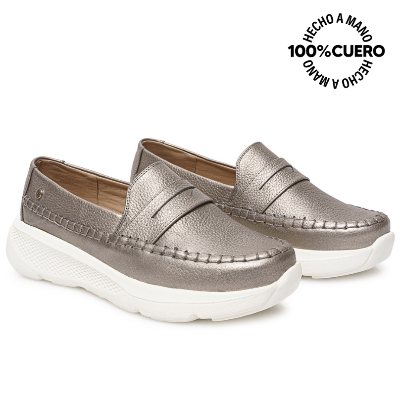 ZAPATO MOCASÍN CASUAL SHAM-2511 PLATA/QUEM VIALE CUERO - 4
