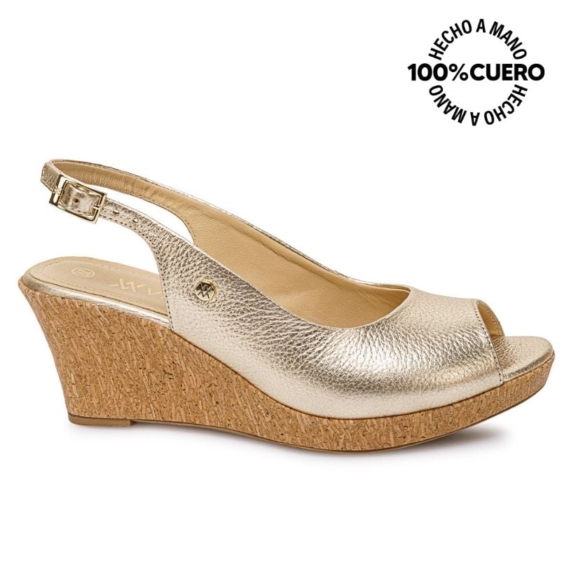 SANDALIA PEEP TOE CASUAL SOFI-2606 DORADO VIALE CUERO - 1