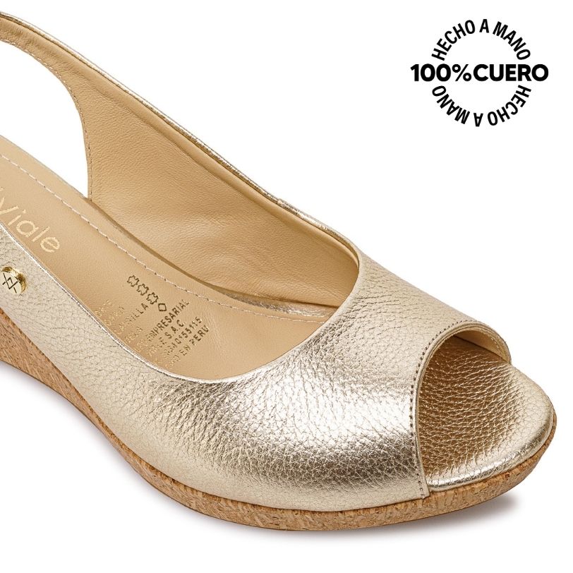 SANDALIA PEEP TOE CASUAL SOFI-2606 DORADO VIALE CUERO - 3