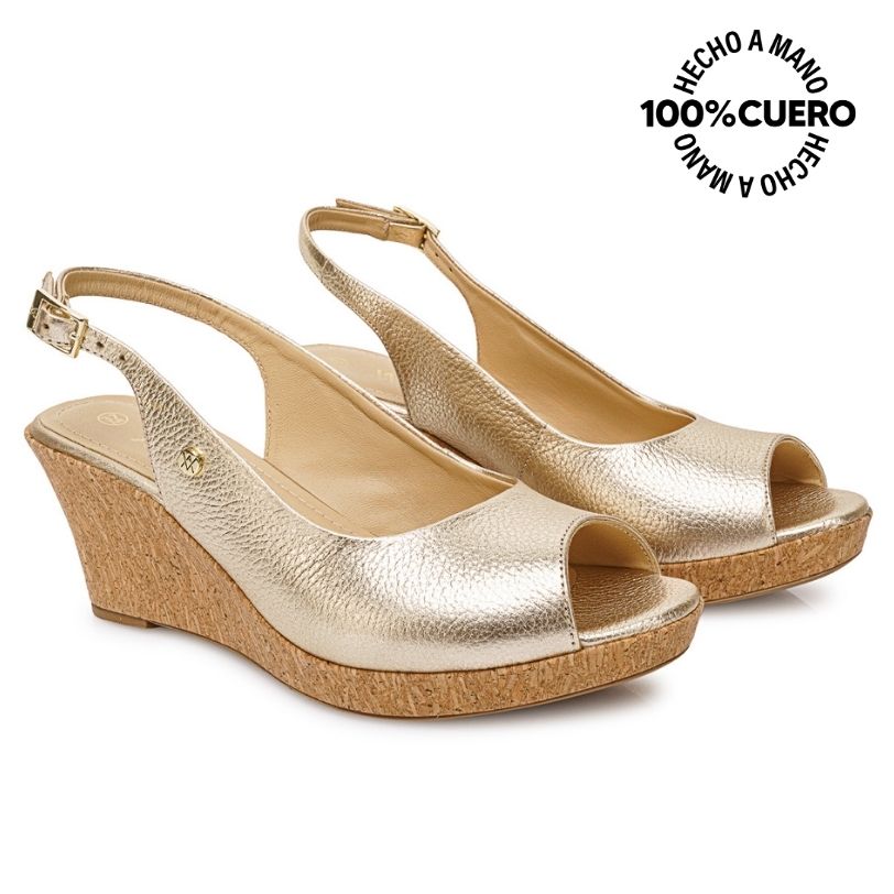 SANDALIA PEEP TOE CASUAL SOFI-2606 DORADO VIALE CUERO - 4