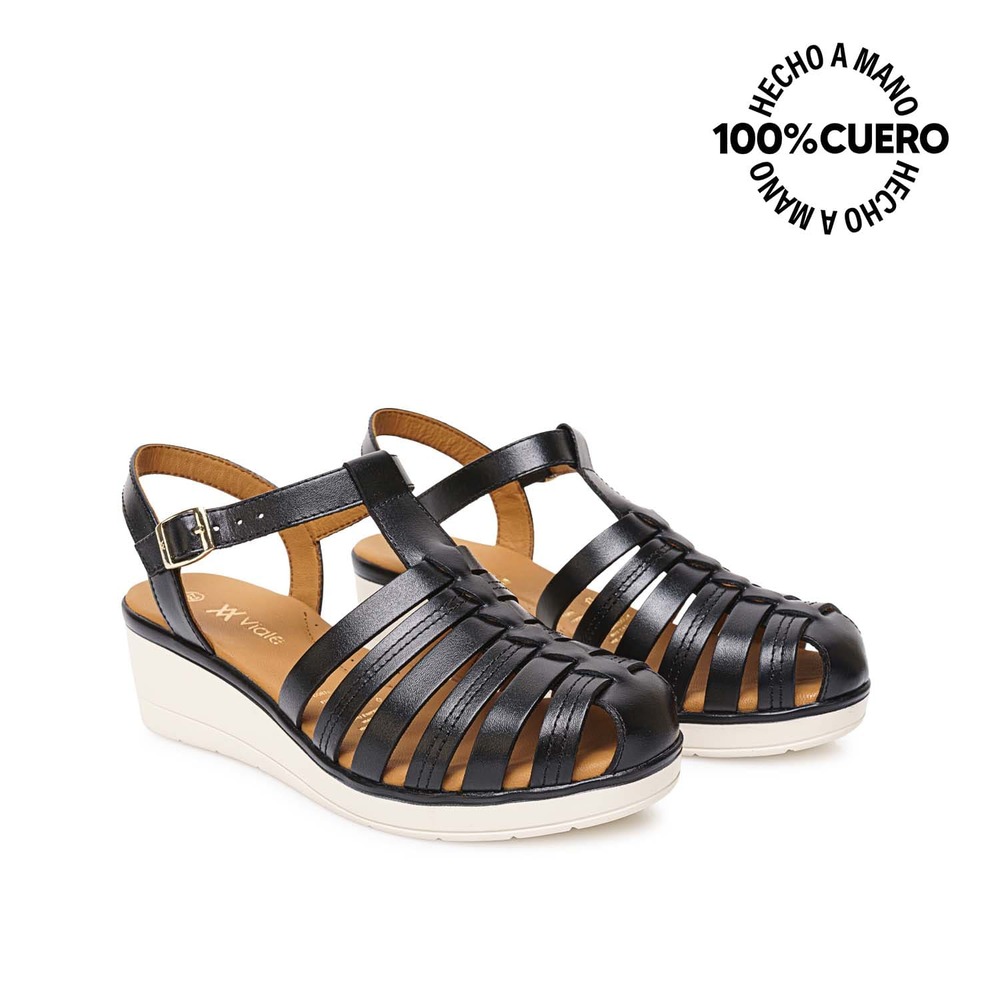 SANDALIA FRANCISCANA CASUAL DENI-2602 NEGRO VIALE CUERO - 4