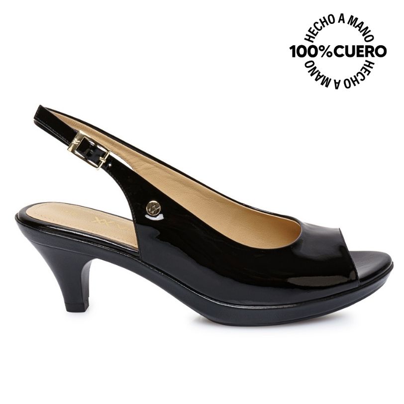 SANDALIA PEEP TOE CASUAL LINDA-2610 NEGRO VIALE CUERO - 1