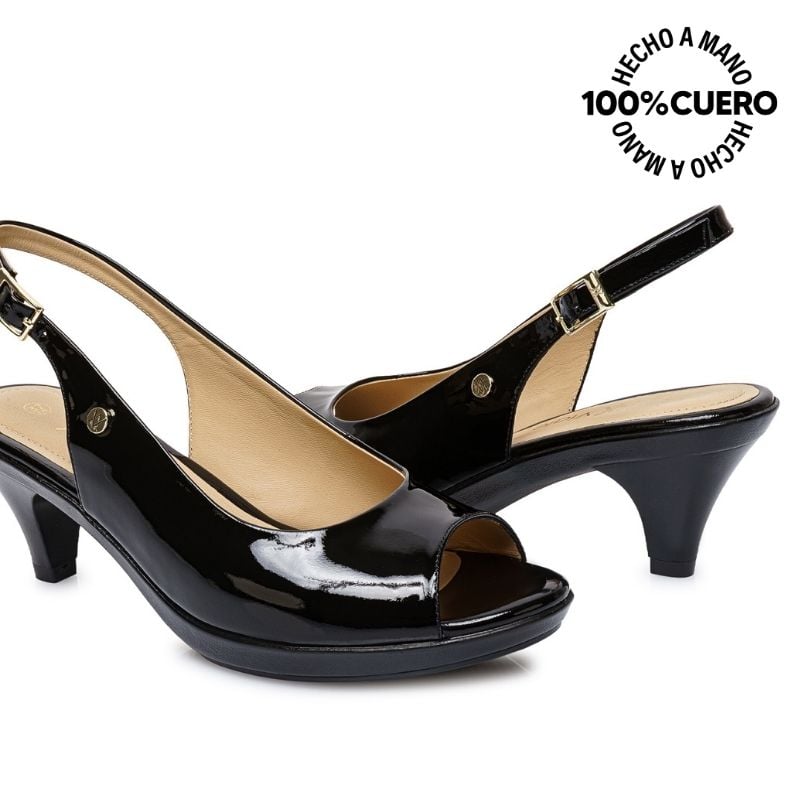 SANDALIA PEEP TOE CASUAL LINDA-2610 NEGRO VIALE CUERO - 2
