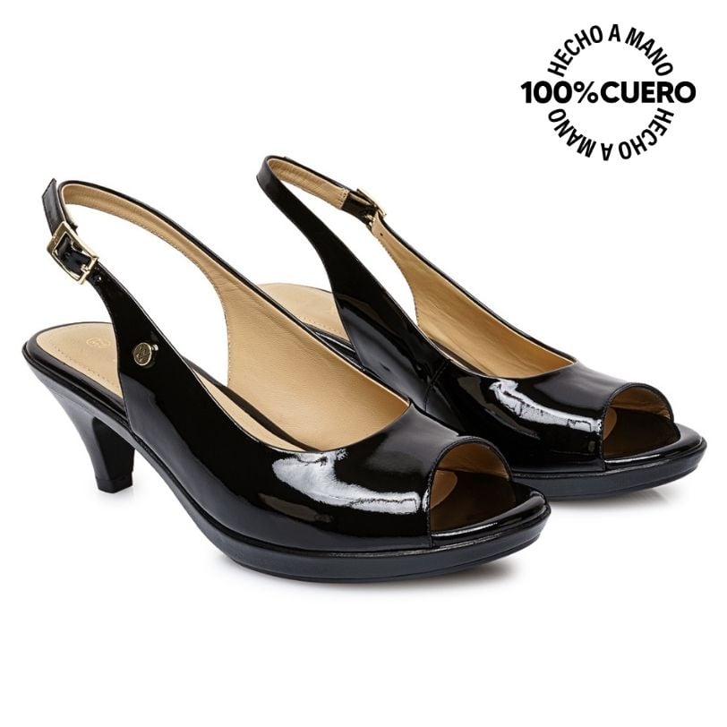 SANDALIA PEEP TOE CASUAL LINDA-2610 NEGRO VIALE CUERO - 4
