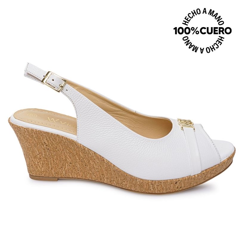 SANDALIA PEEP TOE CASUAL SOFI-2606 BLANCO VIALE CUERO - 1