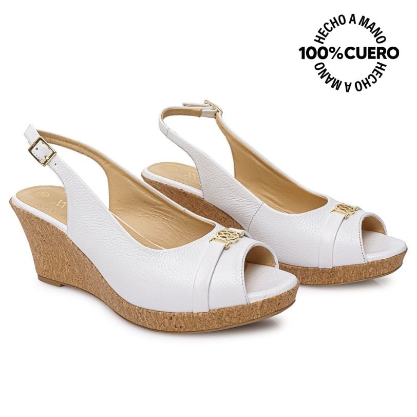 SANDALIA PEEP TOE CASUAL SOFI-2606 BLANCO VIALE CUERO - 4