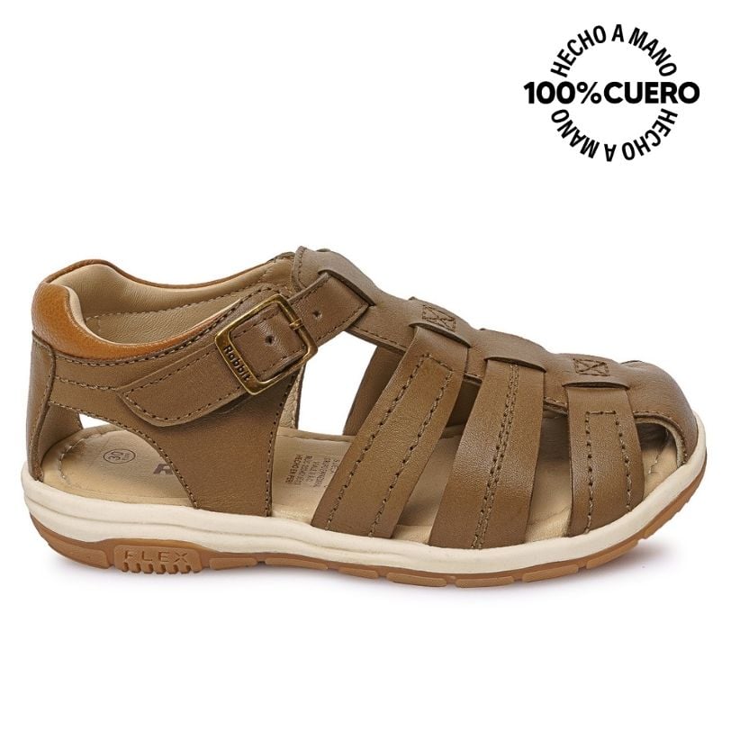 SANDALIA D'ORSAY CASUAL ANGEL-2613 OLIVO RABBIT CUERO - 1