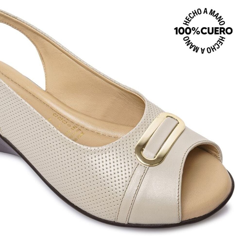 SANDALIA PEEP TOE CASUAL WIL-2503 BLANCO/OFF VIALE CUERO - 3