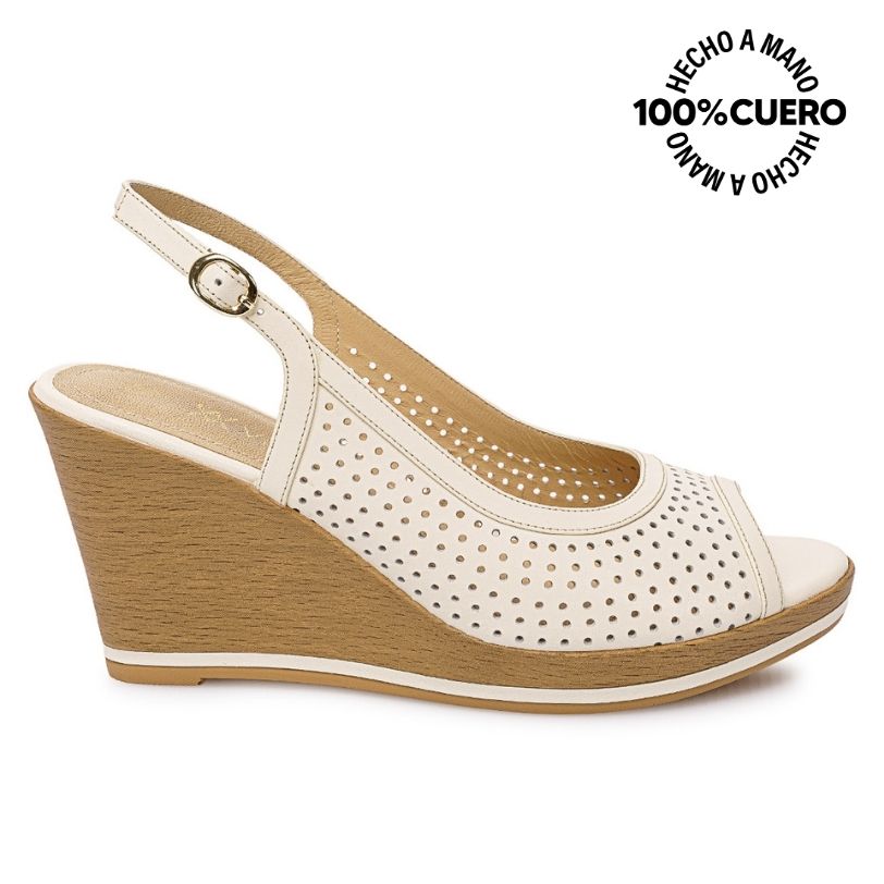 SANDALIA PEEP TOE CASUAL LINDA-2602 HUESO VIALE CUERO - 1