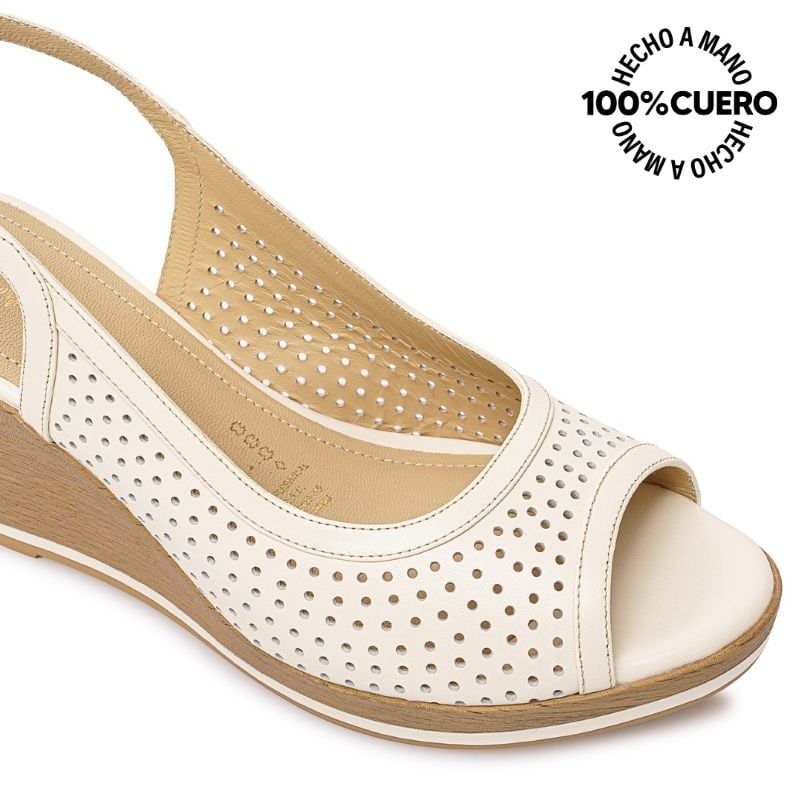 SANDALIA PEEP TOE CASUAL LINDA-2602 HUESO VIALE CUERO - 3