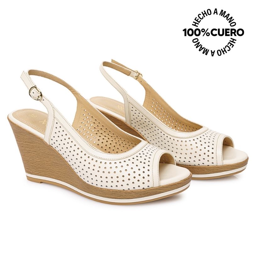 SANDALIA PEEP TOE CASUAL LINDA-2602 HUESO VIALE CUERO - 4