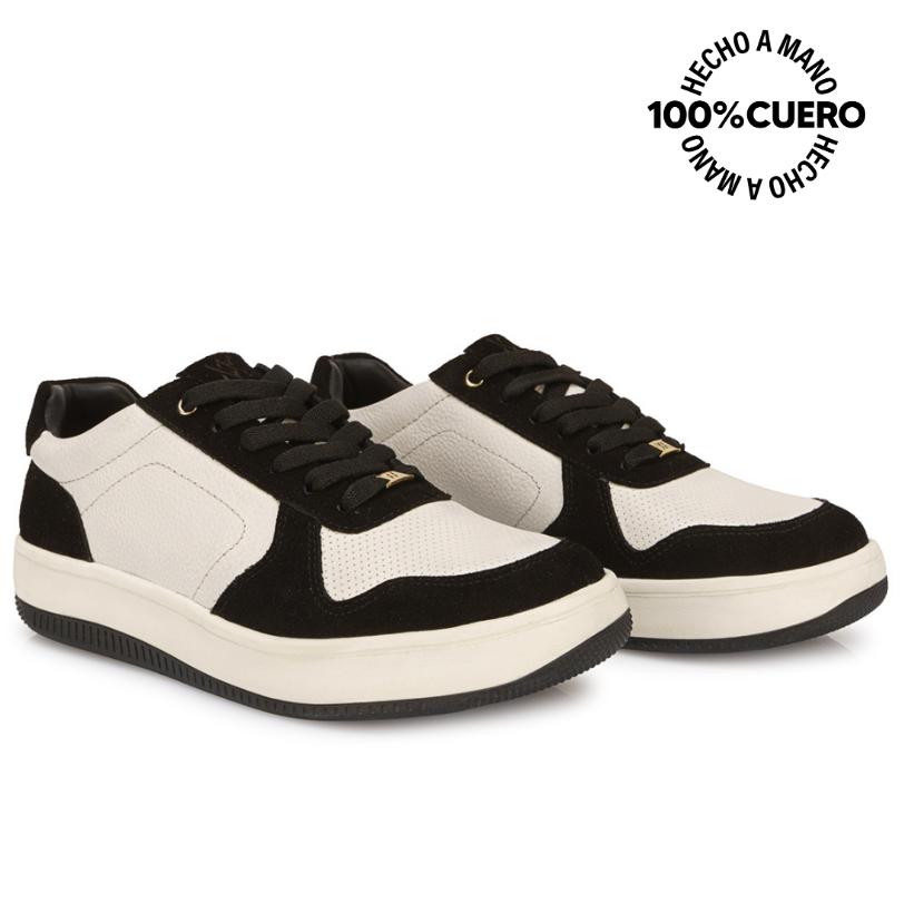 ZAPATILLA CASUAL TERI-2650 BLAN/NEG VIALE CUERO - 4