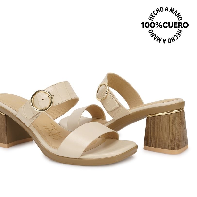 SANDALIA STRAP CASUAL LINDA-2607 VAINILLA VIALE CUERO - 2