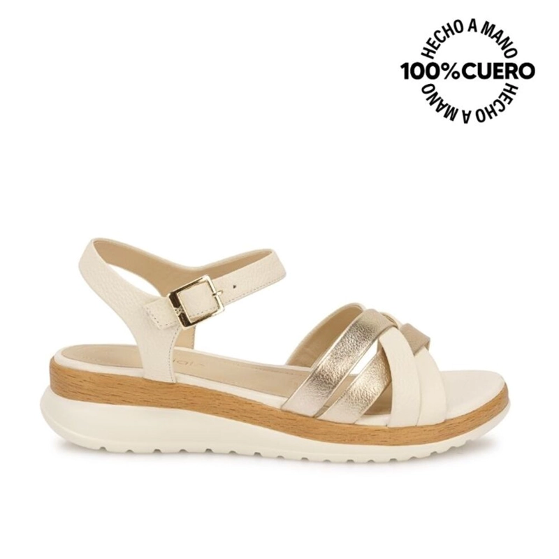 SANDALIA D'ORSAY CASUAL ALE-2603 HUESO/DORADO VIALE CUERO - 1