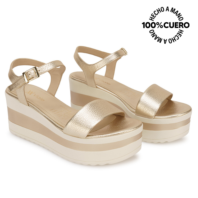 SANDALIA D'ORSAY CASUAL DAYA-2607 CHAMPAGNE VIALE CUERO - 4
