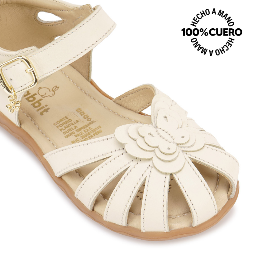 SANDALIA D'ORSAY CASUAL MIA-2605 HUESO RABBIT CUERO - 3