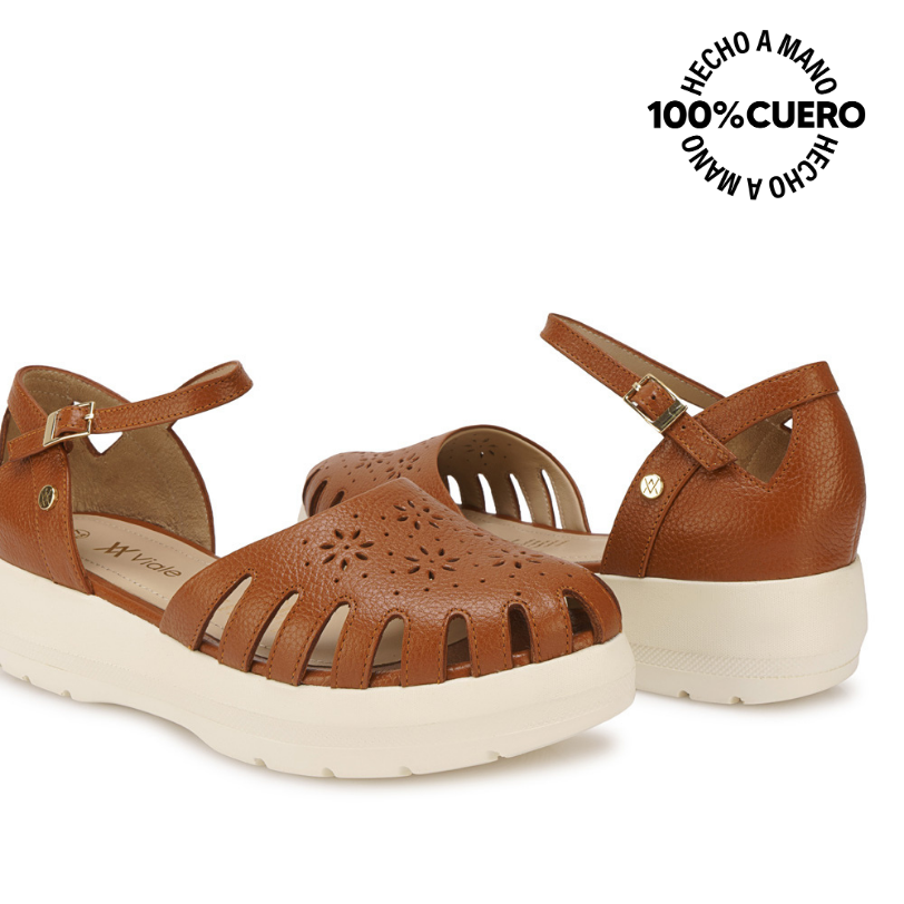 SANDALIA FRANCISCANA CASUAL ROXI-2601 NATURAL VIALE CUERO - 2