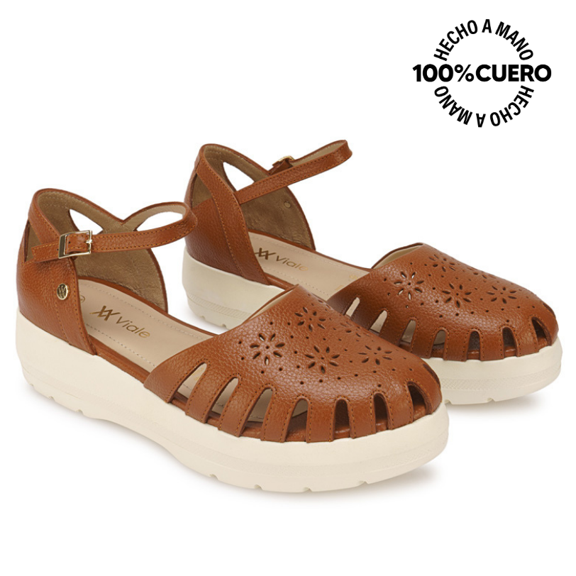 SANDALIA FRANCISCANA CASUAL ROXI-2601 NATURAL VIALE CUERO - 4