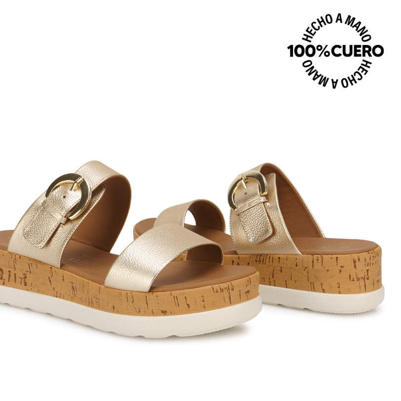 SANDALIA STRAP CASUAL ALE-2632 DORADO VIALE CUERO - 2