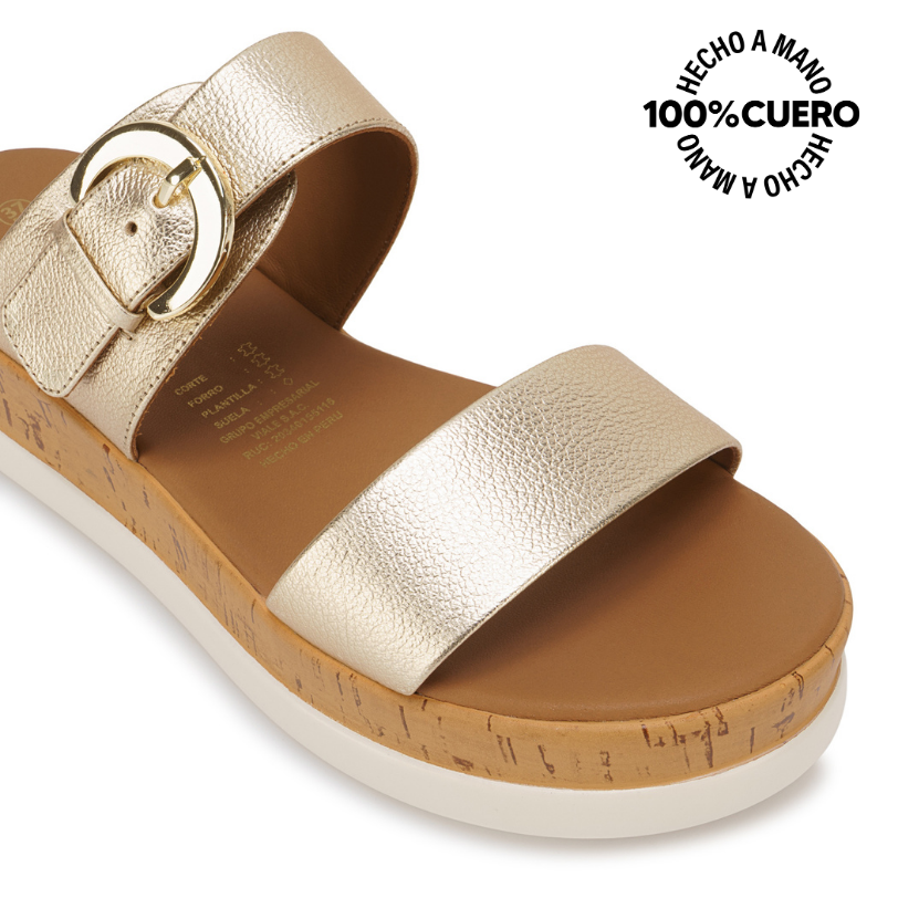 SANDALIA STRAP CASUAL ALE-2632 DORADO VIALE CUERO - 3