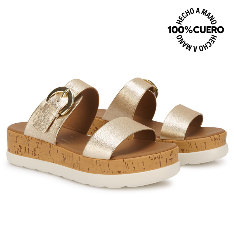 SANDALIA STRAP CASUAL ALE-2632 DORADO VIALE CUERO - 4