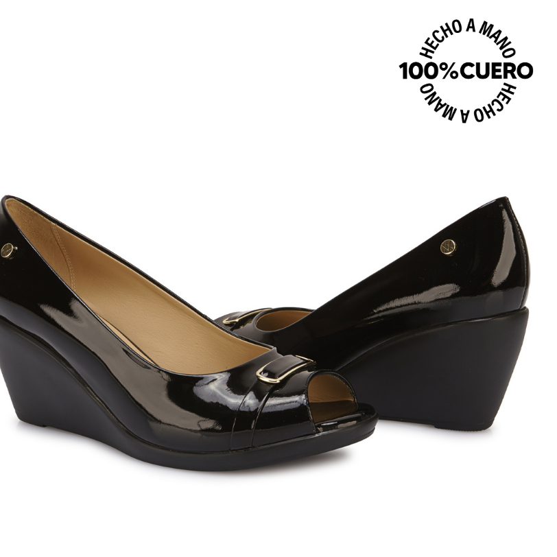 ZAPATO PEEP TOE CASUAL LINDA-2606 NEGRO VIALE CUERO - 2