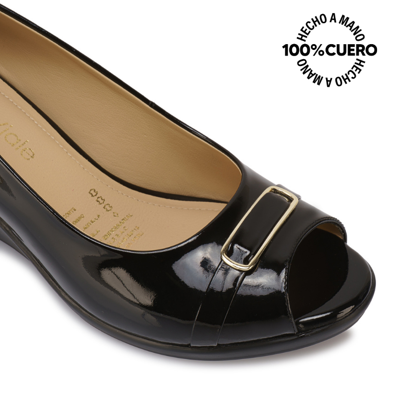 ZAPATO PEEP TOE CASUAL LINDA-2606 NEGRO VIALE CUERO - 3