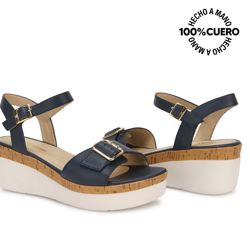 SANDALIA D'ORSAY CASUAL ALE-2615 AZUL/EG VIALE CUERO - 2