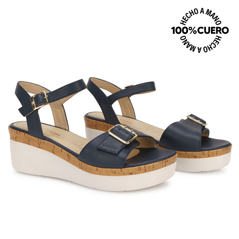 SANDALIA D'ORSAY CASUAL ALE-2615 AZUL/EG VIALE CUERO - 4
