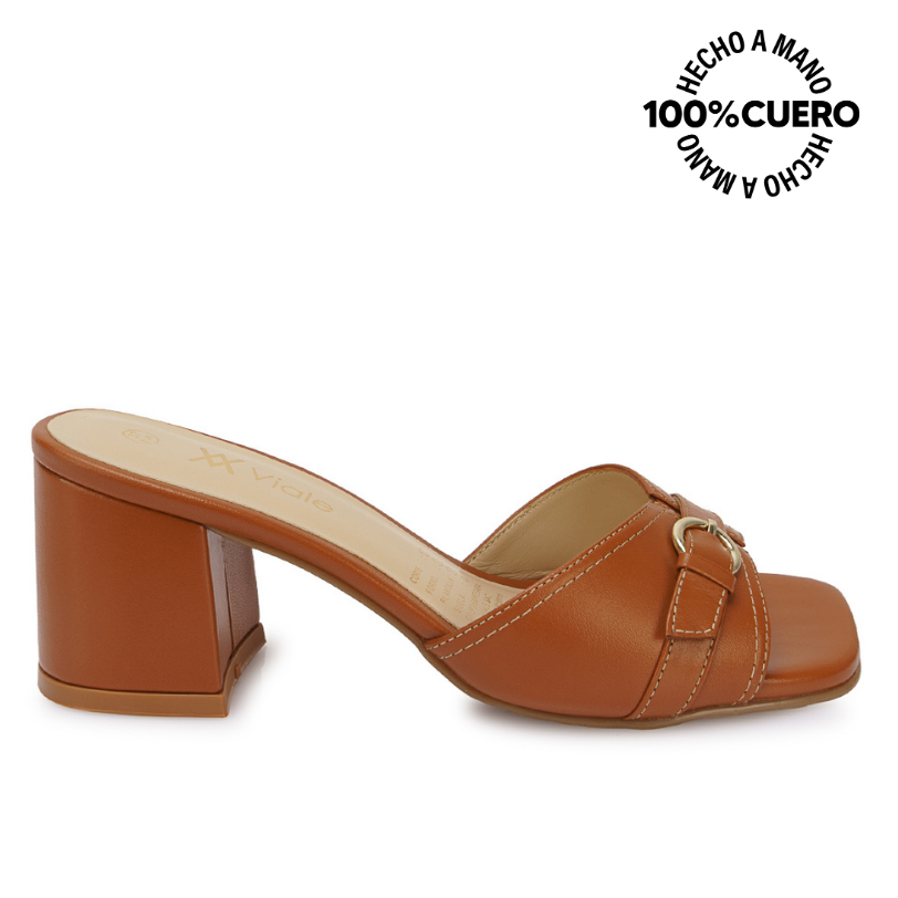 SANDALIA SLIDE CASUAL TATI-2607 NATURAL VIALE CUERO - 1