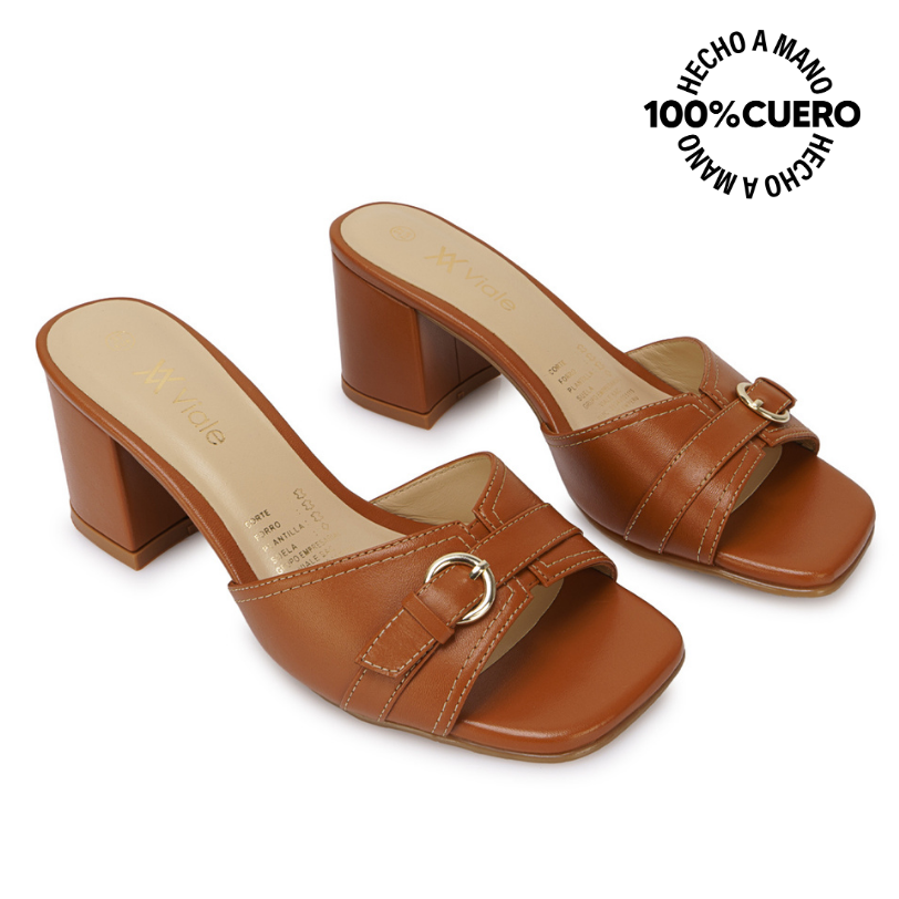 SANDALIA SLIDE CASUAL TATI-2607 NATURAL VIALE CUERO - 4