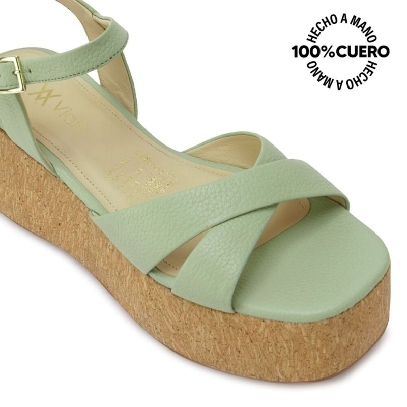 SANDALIA D'ORSAY CASUAL ALE-2630 VERDE/MENTH VIALE CUERO - 3