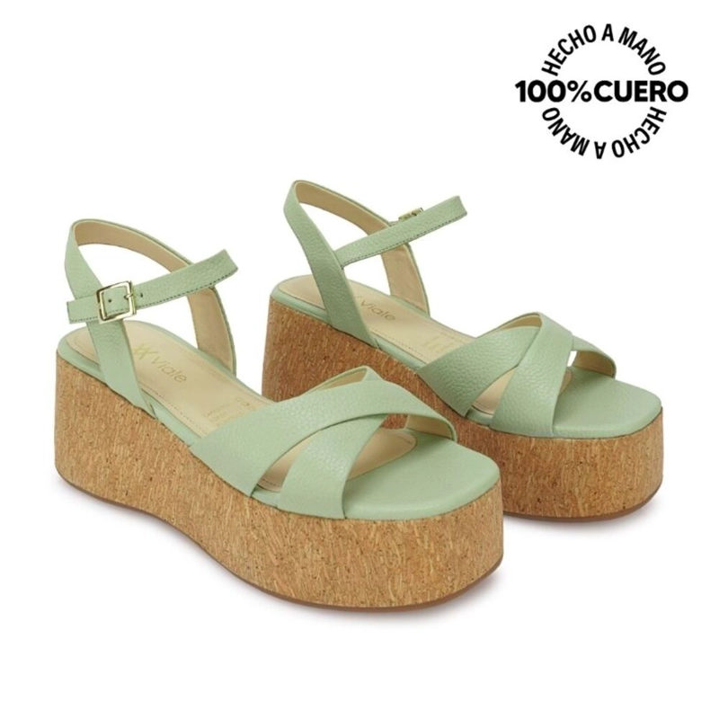 SANDALIA D'ORSAY CASUAL ALE-2630 VERDE/MENTH VIALE CUERO - 4