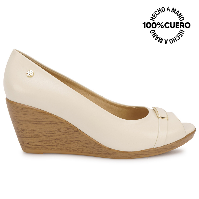 ZAPATO PEEP TOE CASUAL LINDA-2606 HUESO VIALE CUERO - 1