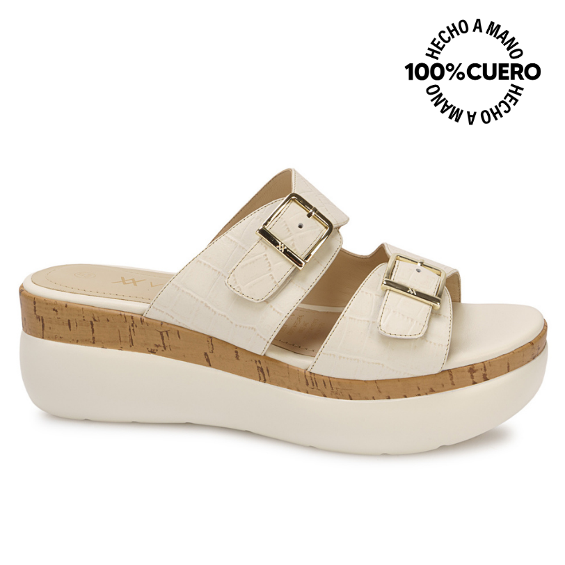 SANDALIA SLIDE CASUAL DAYA-2601 HUESO VIALE CUERO - 1