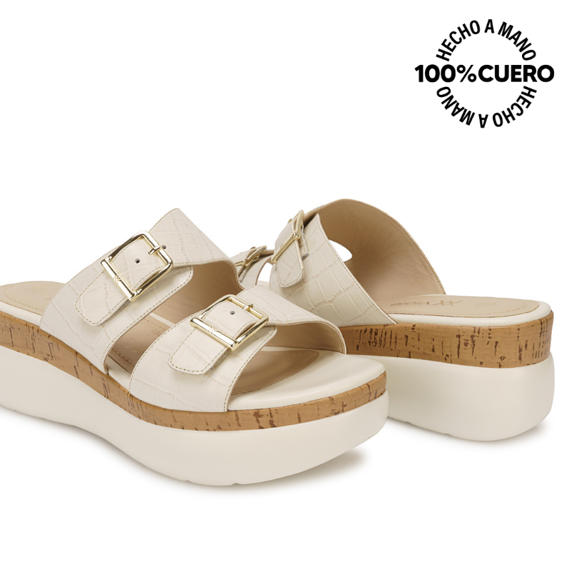 SANDALIA SLIDE CASUAL DAYA-2601 HUESO VIALE CUERO - 2