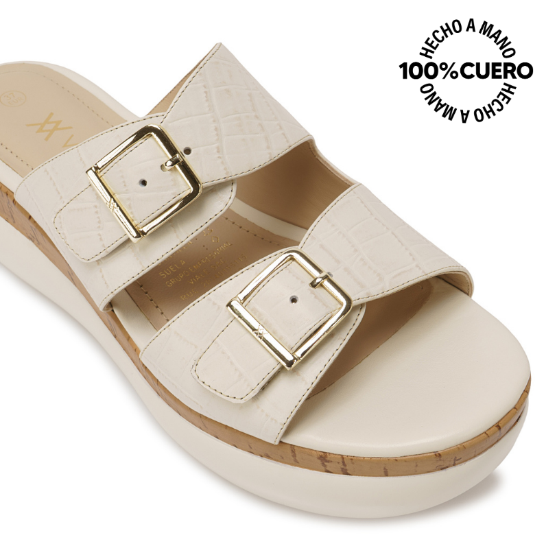 SANDALIA SLIDE CASUAL DAYA-2601 HUESO VIALE CUERO - 3