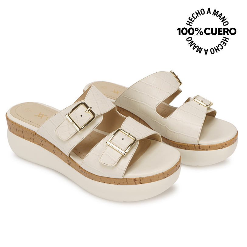 SANDALIA SLIDE CASUAL DAYA-2601 HUESO VIALE CUERO - 4