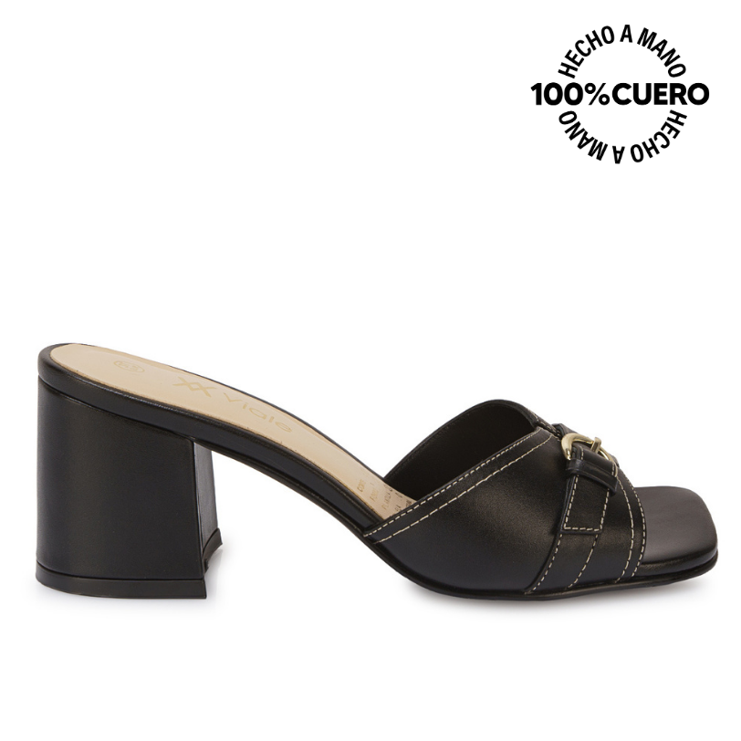 SANDALIA SLIDE CASUAL TATI-2607 NEGRO VIALE CUERO - 1